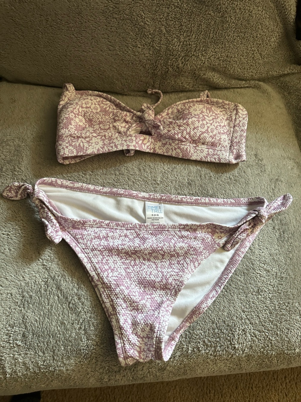 Time and Tru Lilac Floral Trim Swim Top